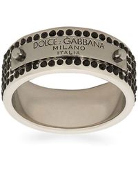 Dolce & Gabbana - Ring With Rhinestones And Logo Tag - Lyst