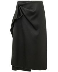 Lanvin - Draped-Effect Wool Midi Skirt - Lyst