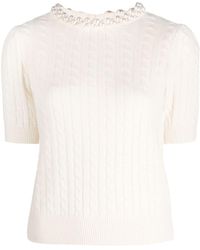 Sandro - Faux-pearl Embellished Knitted Top - Lyst