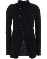 Y's Yohji Yamamoto - Crinkled-Finish Asymmetric-Fastening Cardigan - Lyst