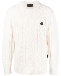 Philipp Plein - Cable-Knit Distressed-Finish Jumper - Lyst