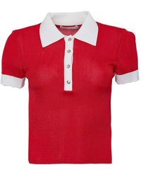 Alice + Olivia - Martha Ribbed-Knit Polo Top - Lyst