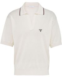 Prada - Logo-embroidered Knit Polo Shirt - Lyst