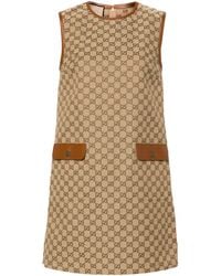 Gucci - Monogram-pattern Sleeveless Cotton-blend Midi Dress - Lyst