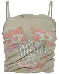 DIESEL - Sleeveless Spaghetti Strap Top With Ruched Design And Graphic Print - Lyst