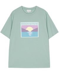 Maison Kitsuné - Sunset Postcard-print Cotton T-shirt - Lyst