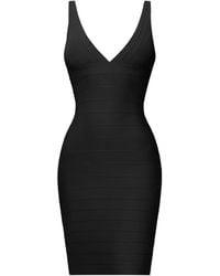 Hervé Léger - The Backstage V-Neck Ribbed Mini Dress - Lyst