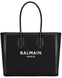 Balmain - Logo-Plaque Leather-Trimmed Tote Bag - Lyst