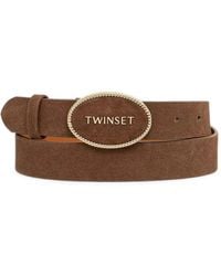 Twinset - Logo-Plaque Suede Belt - Lyst
