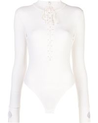 Kiki de Montparnasse Lace-up Ribbed Bodysuit - Multicolor