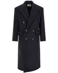 Saint Laurent - Abrigo Largo De Lana De Fieltro Con Doble Cara - Lyst
