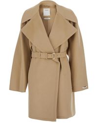 Sportmax - Coat With Wide Classic Lapels And Waist Belt - Lyst