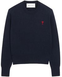 Ami Paris - Wool Crewneck Sweater With Contrasted Ami De Coeur - Lyst