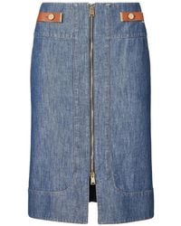 Fendi - Chambray Denim Midi Skirt - Lyst