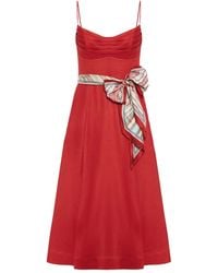 Zimmermann - Rebellion Tuck Gestreepte Midi-Jurk Met Strik - Lyst