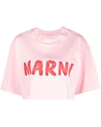 Marni - T-shirt crop en coton à logo imprimé - Lyst