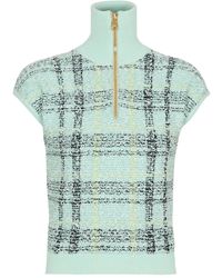Balmain - Geruite Top Met Ritssluiting - Lyst