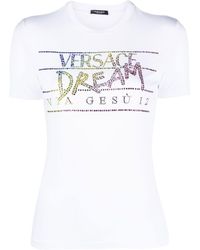 Versace - T-shirt Verfraaid Met Stras - Lyst