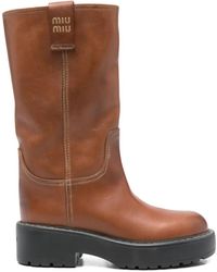 Miu Miu - 50mm Logo Leather Boots - Lyst