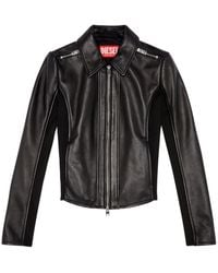 DIESEL - Leather Biker Jacket With Rib Panels - Lyst
