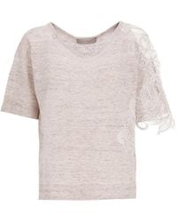 D.exterior - Lace-Appliqué Fine-Knit T-Shirt - Lyst