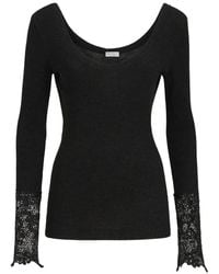 Brunello Cucinelli - Ribbed Wool Jersey Sweater With Dazzling Lace-Embroidery Cuffs - Lyst