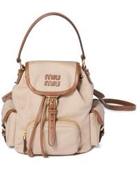 Miu Miu - Flap Leather Canvas Backpack - Lyst