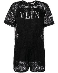 Combinaison VLTN en dentelle à fleurs Dentelle Valentino en coloris Noir Femme Vêtements Combinaisons Combishorts 