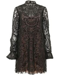 Self-Portrait - Black Paisley Sequin Mini Dress - Lyst