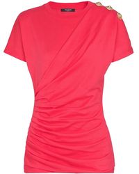 Balmain - Draped-Detail Button T-Shirt - Lyst