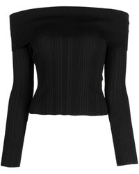 Self-Portrait - Lace Inserted Ribbed Knit Top - Lyst