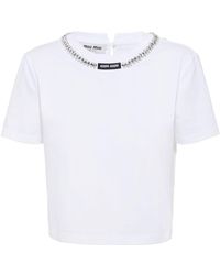 Miu Miu - Camiseta con logo y detalles de cristales - Lyst