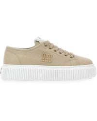 Miu Miu - Logo-Embroidered Lace-Up Platform Sneakers - Lyst