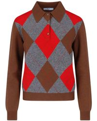 Prada - Argyle Cashmere Polo Sweater - Lyst