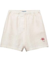 Prada - Embroidered Slubbed Linen Shorts - Lyst