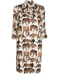 Alberto Biani - Robe-chemise en soie à imprimé animalier - Lyst