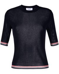Thom Browne - Rwb Stripe Pointelle-knit Top - Lyst