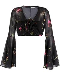ROTATE BIRGER CHRISTENSEN - Semi-sheer Floral-print Cropped Blouse - Lyst