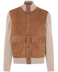 Brunello Cucinelli - Suede-Panel Cardigan - Lyst