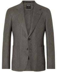 ZEGNA - Dark Cashmere Silk And Linen Jacket - Lyst