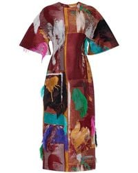 ROKSANDA - Falah Fringe-Detail Pictorial-Print Midi Dress - Lyst