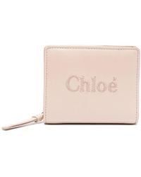 Chloé - Sense Logo-Embroidered Leather Wallet - Lyst