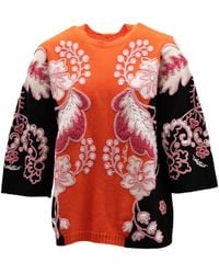 Valentino Garavani - Floral-Embroidered Panelled Sweater - Lyst