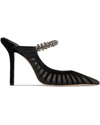 Jimmy Choo - Flocked Velvet Striped Mesh Bing 100 Pumps With Crystals - Lyst
