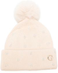 Guess - Faux-Pearl Pompom Beanie Hat - Lyst