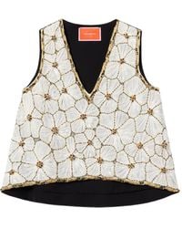 La DoubleJ - Top Met V-Hals En Geborduurde Bloemen - Lyst