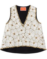 La DoubleJ - Floral-Embroidery V-Neck Top - Lyst