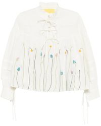 PHILIPPA 1970 - Floral-Embroidered Ruffled Blouse - Lyst