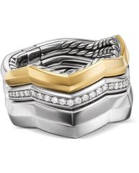 David Yurman - 18kt Gold And Sterling Silver Stax Diamond Ring - Lyst