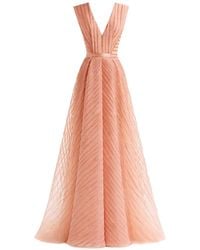 Gemy Maalouf - Devoré-Striped V-Neck Dress - Lyst